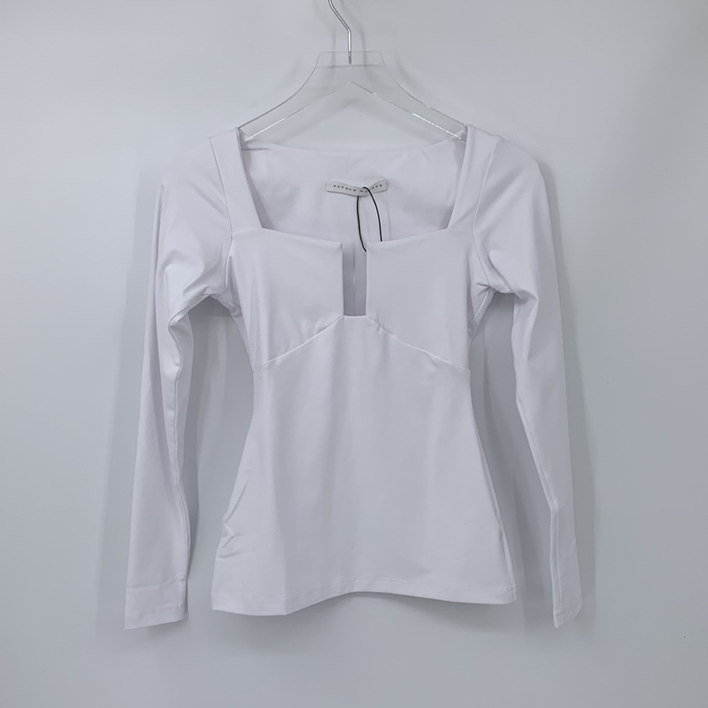Susana Monaco square wire long sleeve jersey knit shirt top blouse white new XS
